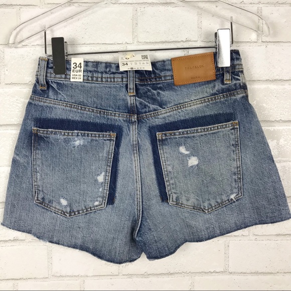 Zara Mid-Waist Destroyed Denim Shorts 2 - Picture 4 of 8